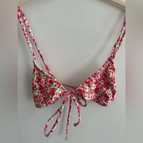 Heavy Manners Other - Heavy Manners White with Pink Floral Bikini Top